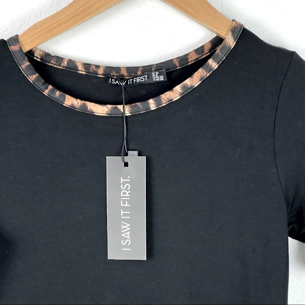 I Saw It First Dress Womens Size 6 Black Cheetah Print Crew Neck New with Tags - Picture 3 of 5